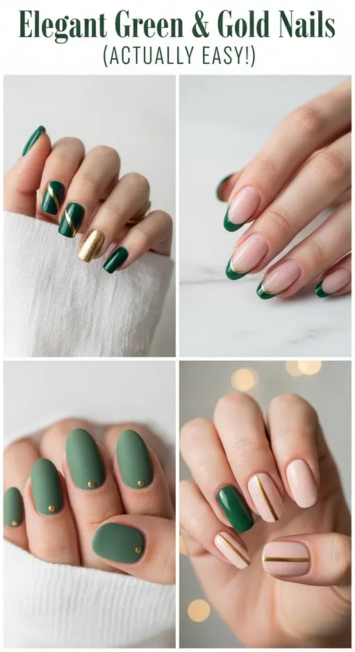 15 Elegant Green and Gold Nails for Sophisticated Celebrations