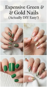 15 Simple Green and Gold Nail Designs Looking Expensive Effortlessly -