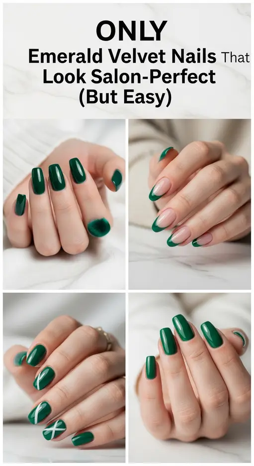 20 Emerald Green Nail Designs Inspired by Viral Velvet Cat Eye Trends
