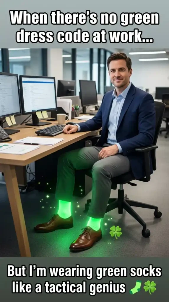 KaveeshMommy St. Patrick's Day meme -Wearing green socks so no one can pinch you.