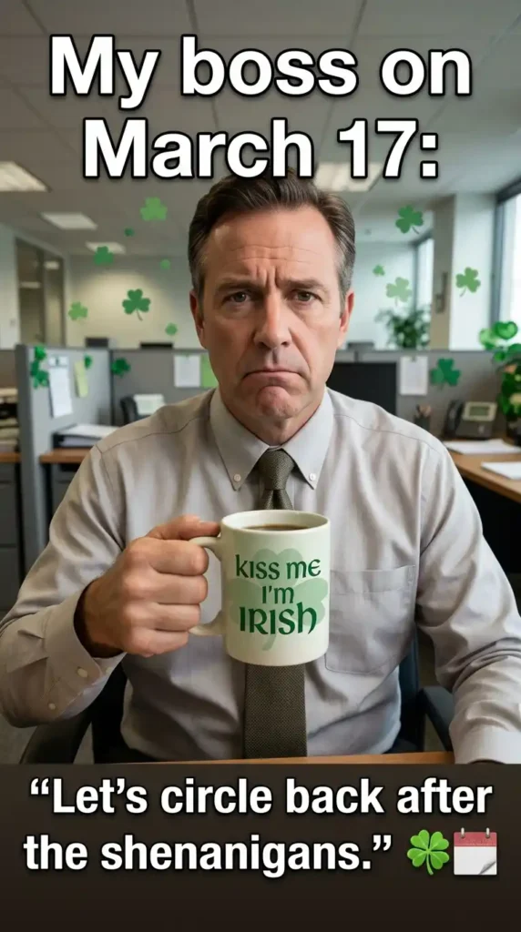 KaveeshMommy St. Patrick's Day meme -“This meeting could’ve been an email… especially on St. Patrick’s Day.”