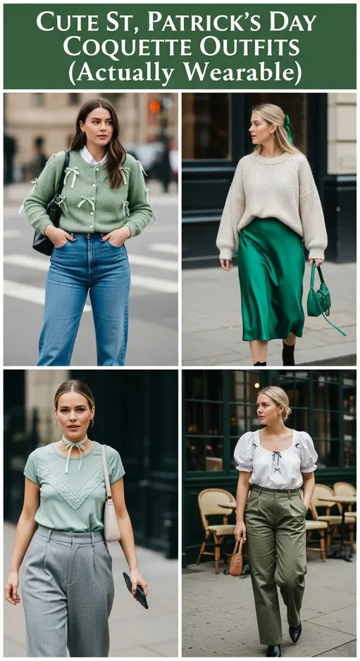 15 Coquette Aesthetic Green Outfit Ideas St Patrick’s Day Bow Ribbon