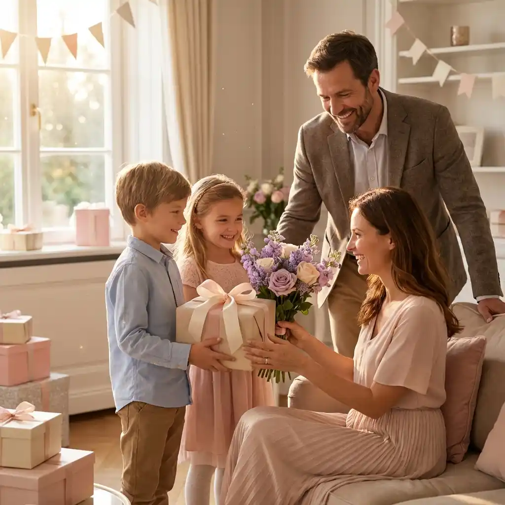 Best Mother's Day Gift Ideas with kids giving presents to mom