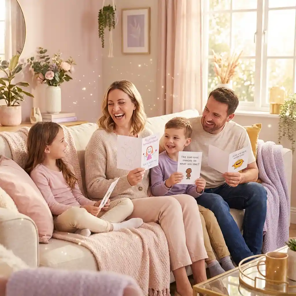 Funny Mother's Day Jokes with happy family laughing together