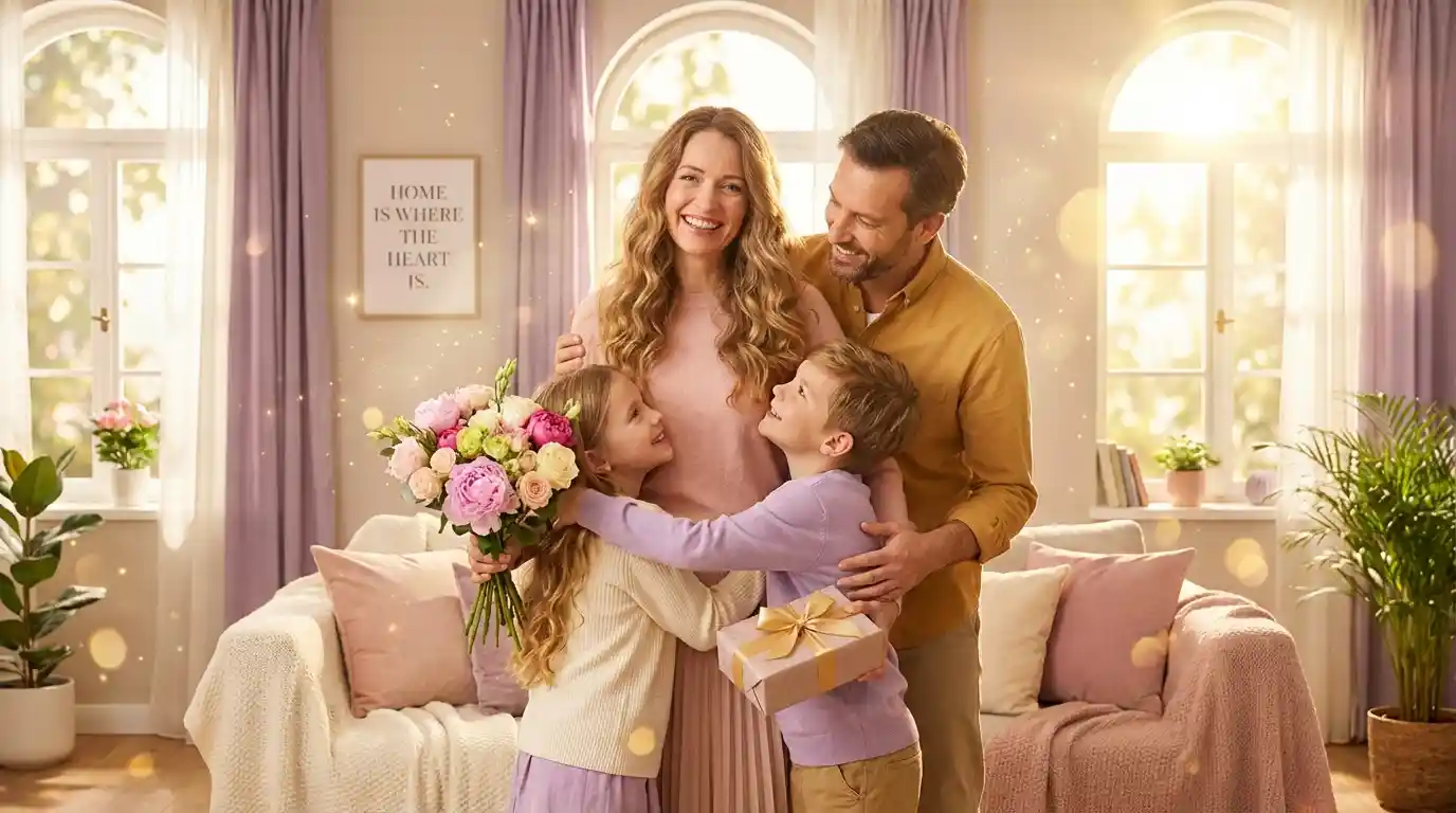 Mother's Day 2026 Celebration with family love and flowers