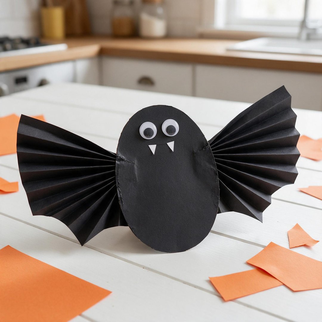 Accordion Pleated Black Bat with Bouncing Wings