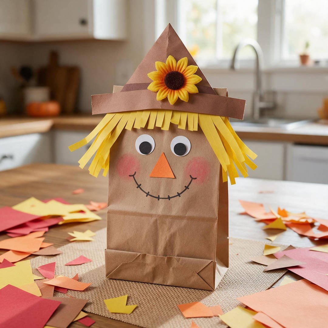 Friendly Paper Bag Scarecrow Puppet
