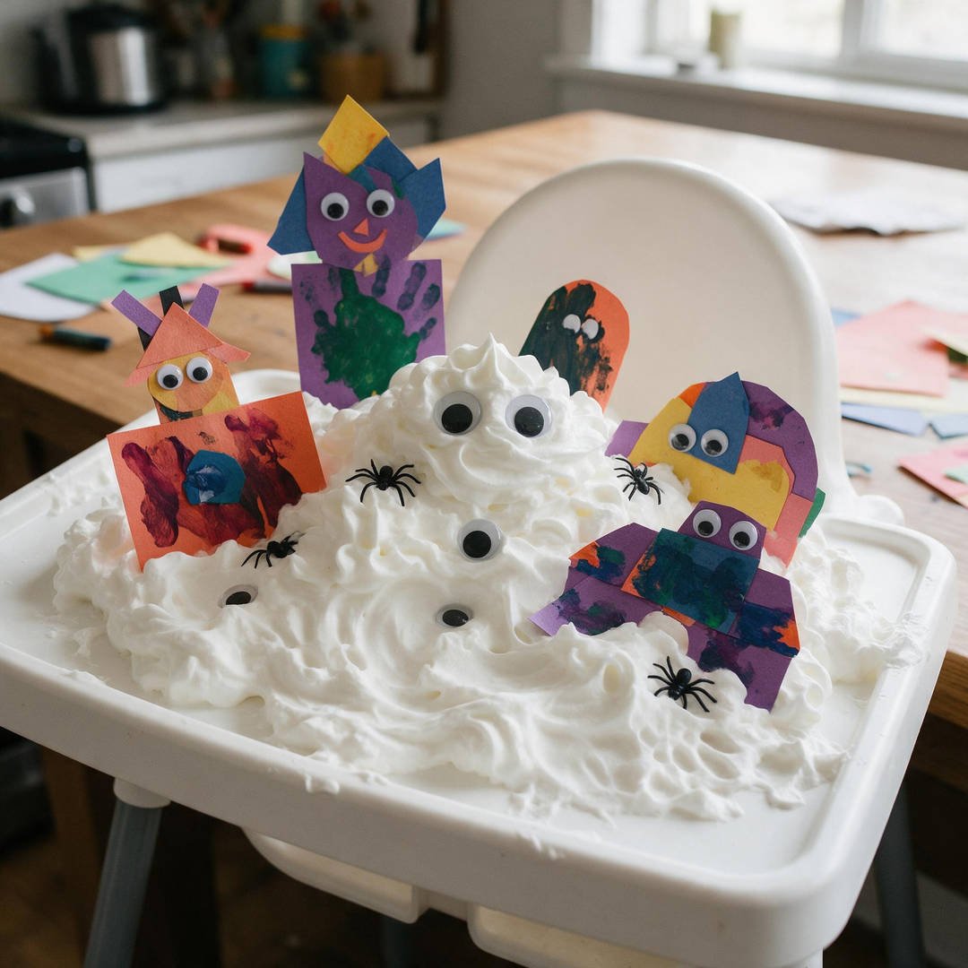 10 Fun Halloween Sensory Activities for Toddlers (Taste-Safe) 3 Ghostly Whipped Cream Sensory Smear