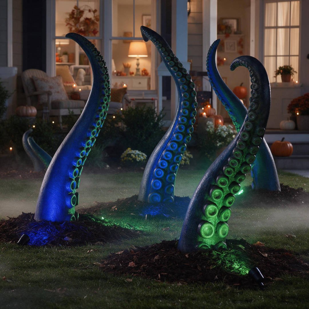 25+ Best Home Depot Halloween Decorations for 2026 (Viral Animatronics & Porch Decor!) 5 Home Depot sea beast animatronic tentacles breaking through the front yard garden bed