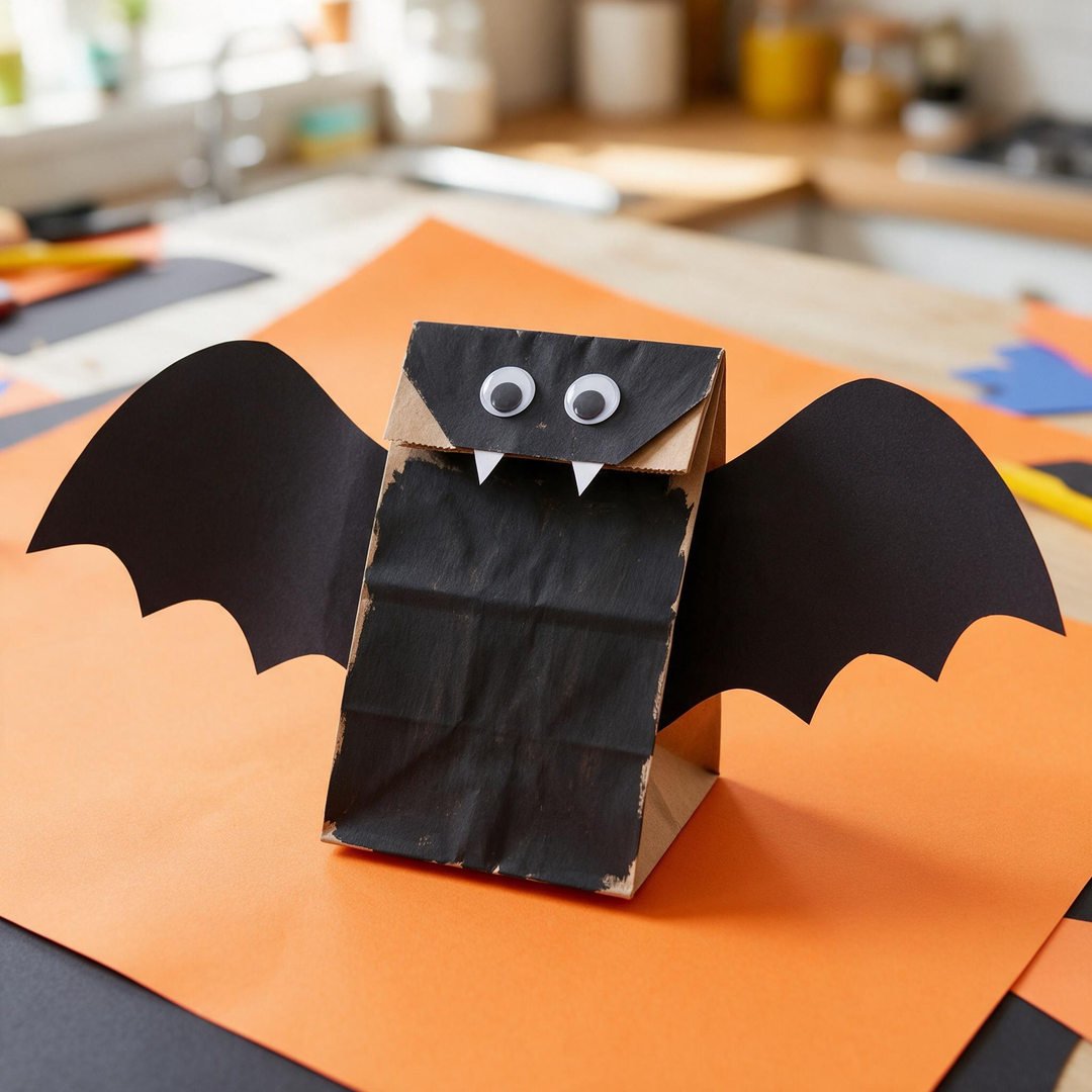 Flapping Wing Black Bat Paper Bag Puppet