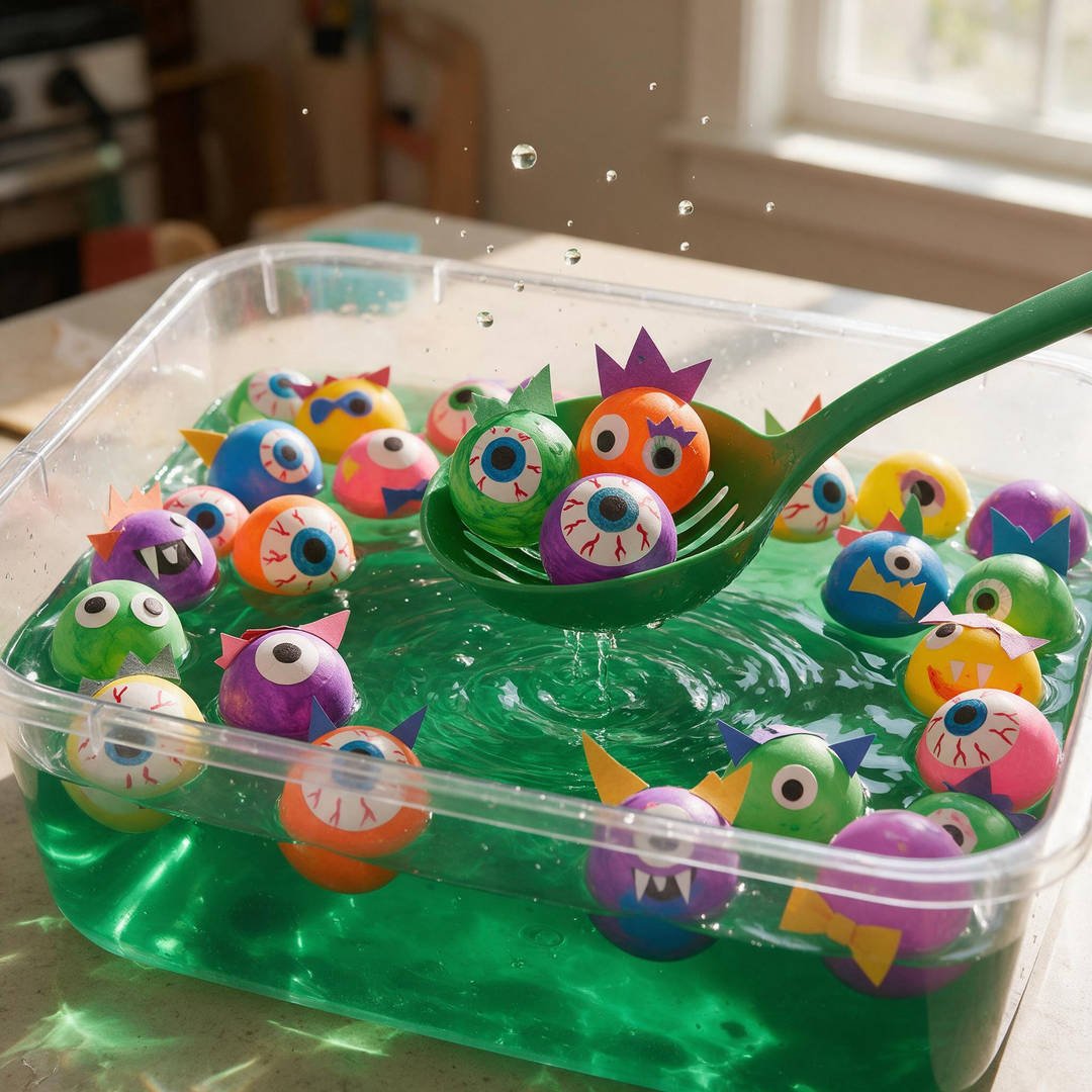 10 Fun Halloween Sensory Activities for Toddlers (Taste-Safe) 5 Floating Eyeball Water Sensory Tub