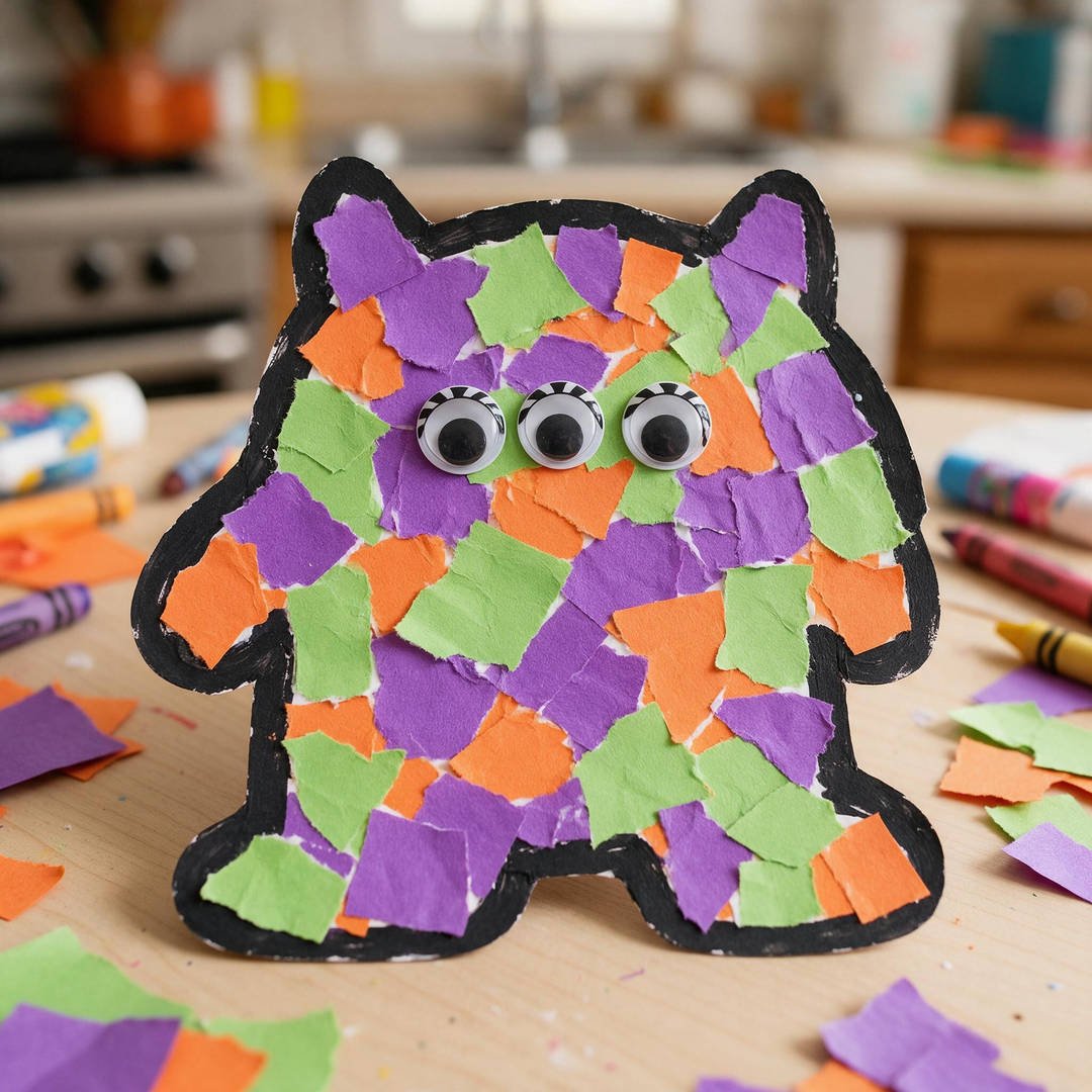 Torn Paper Mosaic Scrap Halloween Monster