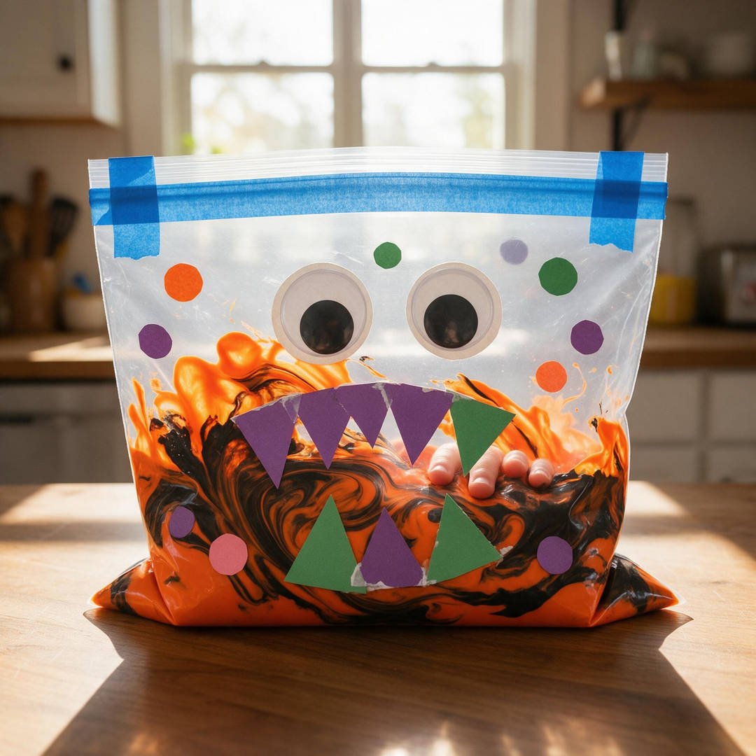 10 Fun Halloween Sensory Activities for Toddlers (Taste-Safe) 7 Mess-Free Paint Squish Ziploc Monster Bags