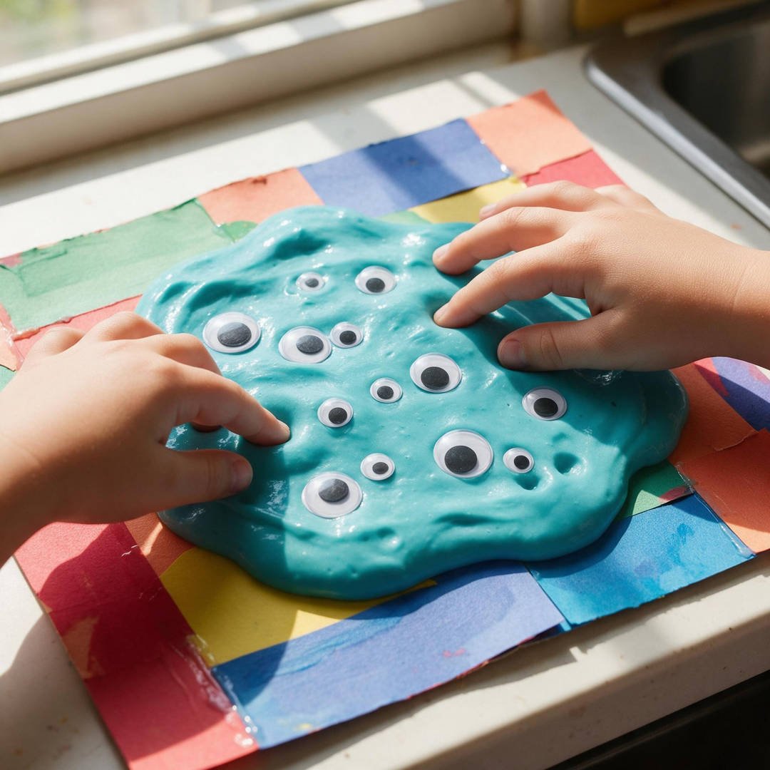 10 Spooky DIY Monster Slime Ideas for Eerie Halloween Fun 7 Multi-Eyed Creepy Crawly Slime - Turquoise monster slime covered in assorted sizes of mismatched googly wiggle eyes