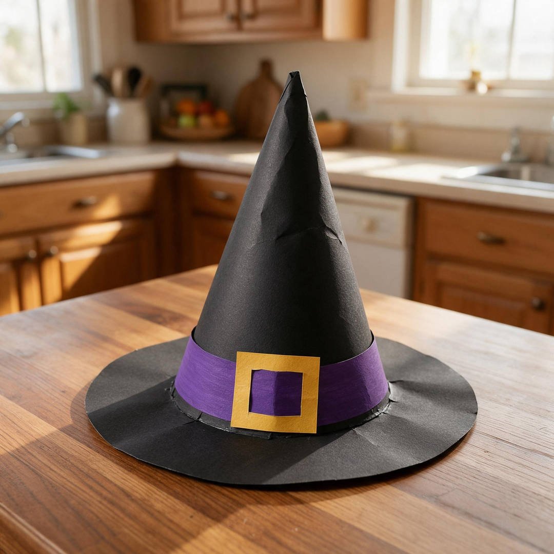Rolled Cone Witch Hat with Gold Paper Buckle