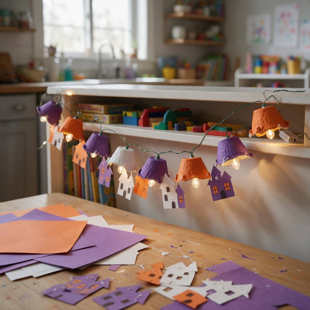 Egg Carton Haunted House Fairy Lights Garland