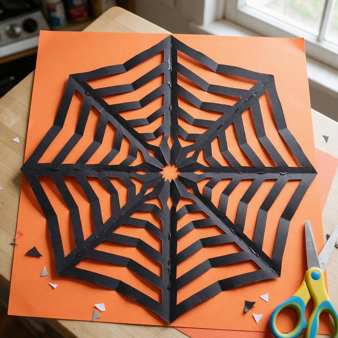 Fold-and-Cut Kirigami Paper Spider Web