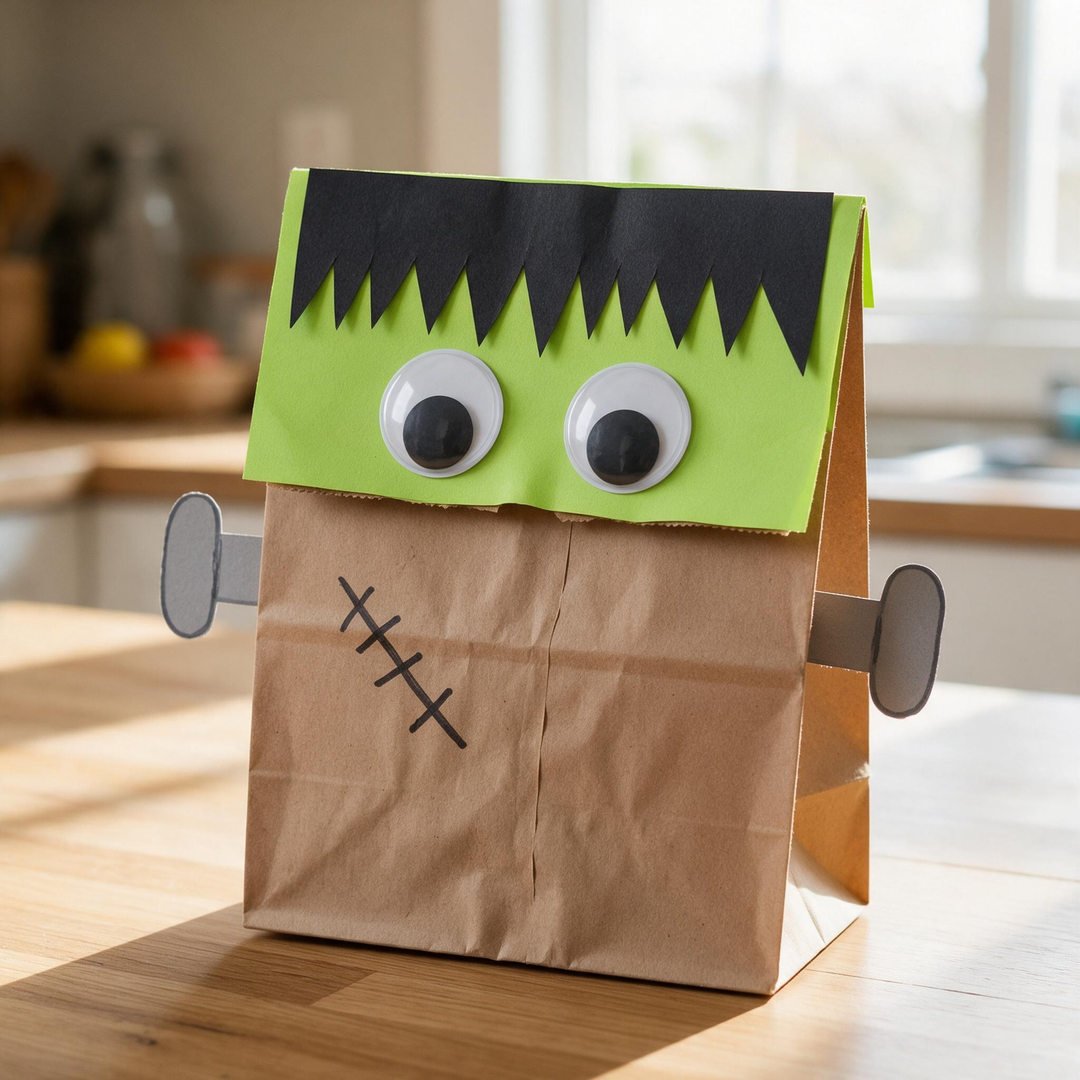 Green Frankenstein Paper Bag Talking Puppet