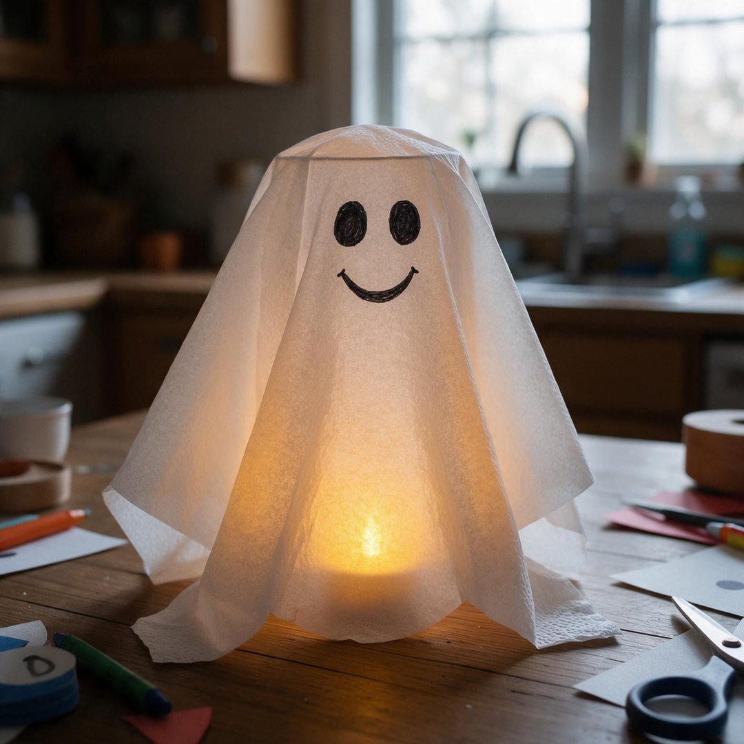 Glowing Battery Tealight Coffee Filter Ghost Lantern