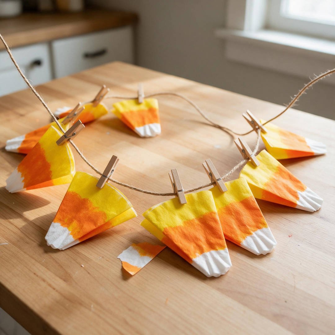 Tie-Dye Coffee Filter Candy Corn Garland