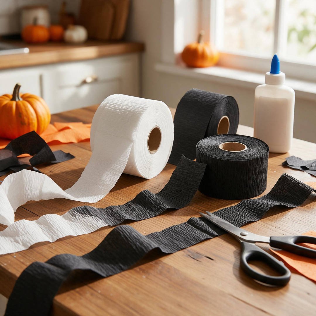 White & Black Crepe Paper Party Streamers