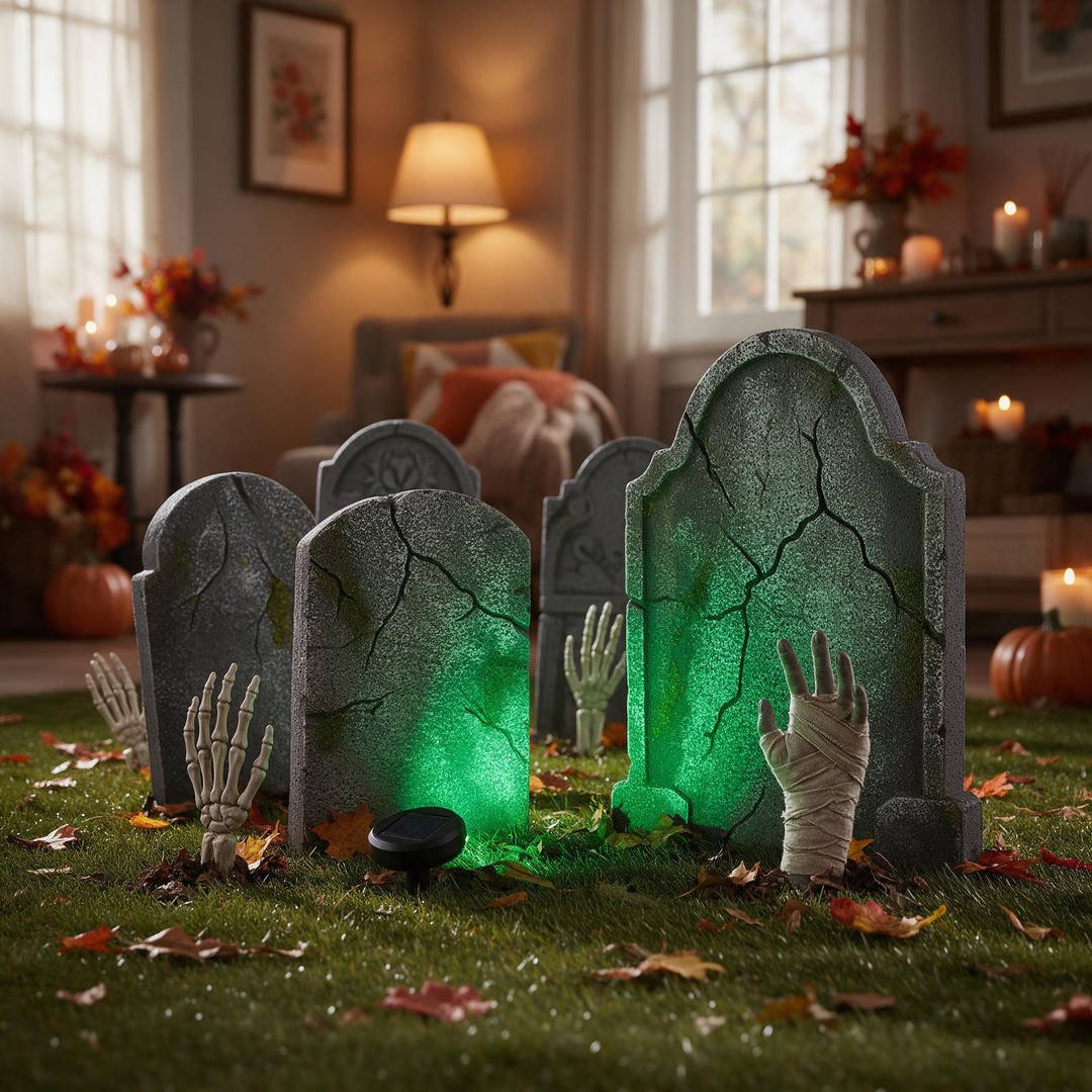 25+ Best Home Depot Halloween Decorations for 2026 (Viral Animatronics & Porch Decor!) 14 Motorized mummy and skeleton hands breaking through lawn turf beside weathered Halloween tombstones