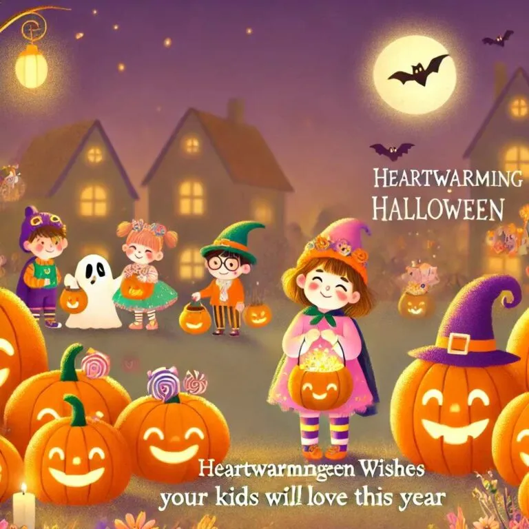 Heartwarming Halloween Wishes Your Kids Will Love This Year 4 Halloween can be scary for kids, but with the right wishes and quotes, you can make it a fun and loving day. Add some humor with kid-friendly jokes, and use heartwarming quotes to create a memorable Halloween for your little ones.
