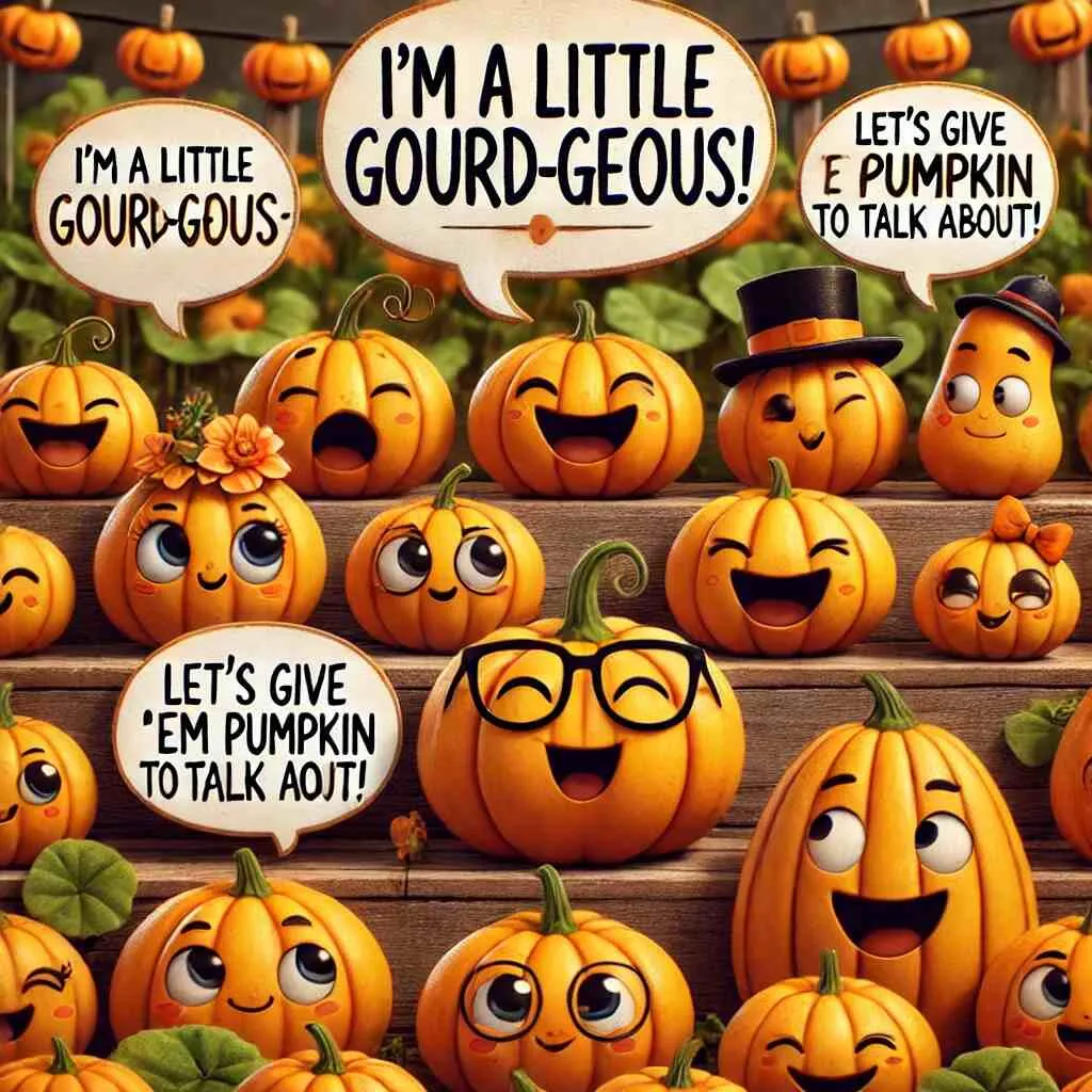 100 Best Pumpkin Puns & Jokes for kids, Adults or Whole Family 1 Need funny pumpkin jokes for everyone? We've got it all—pumpkin jokes for kids, adults, and even some pumpkin spice jokes for captions. Keep reading for the best laughs